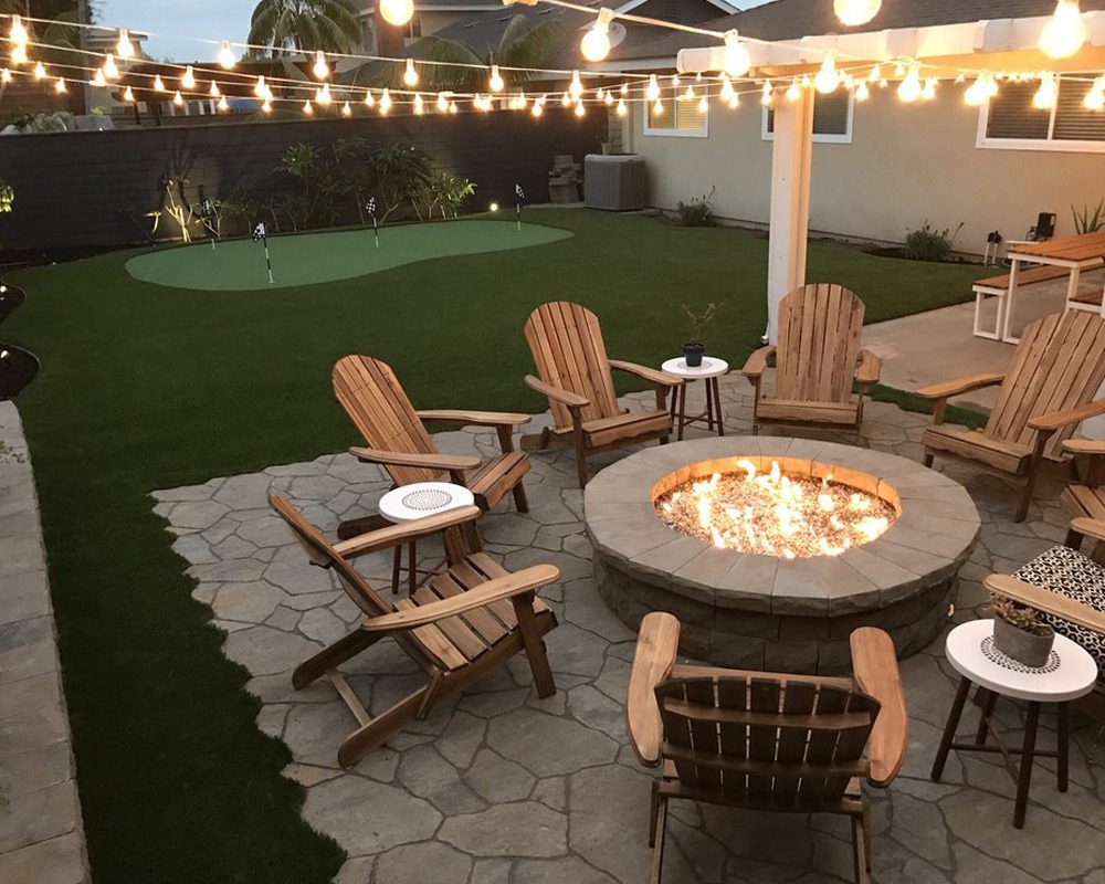 Residential Turf Backyard Fire Pit Area
